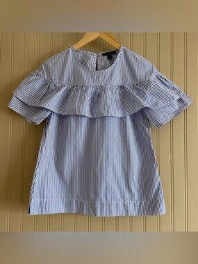 J.Crew Factory Striped 100% Cotton Short Sleeve Ruffle Top Women’s 4